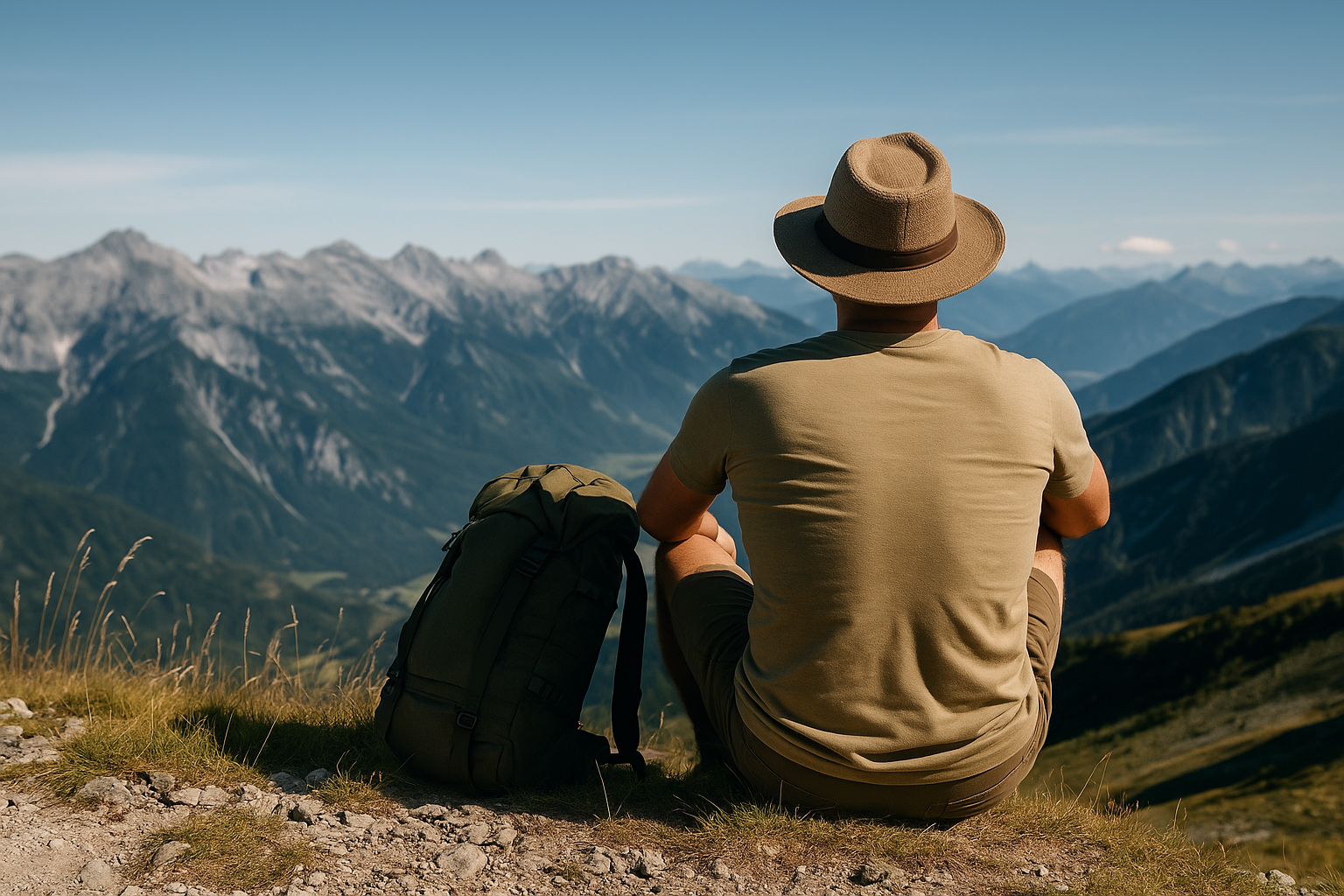 hiker viewing a mountain scene
