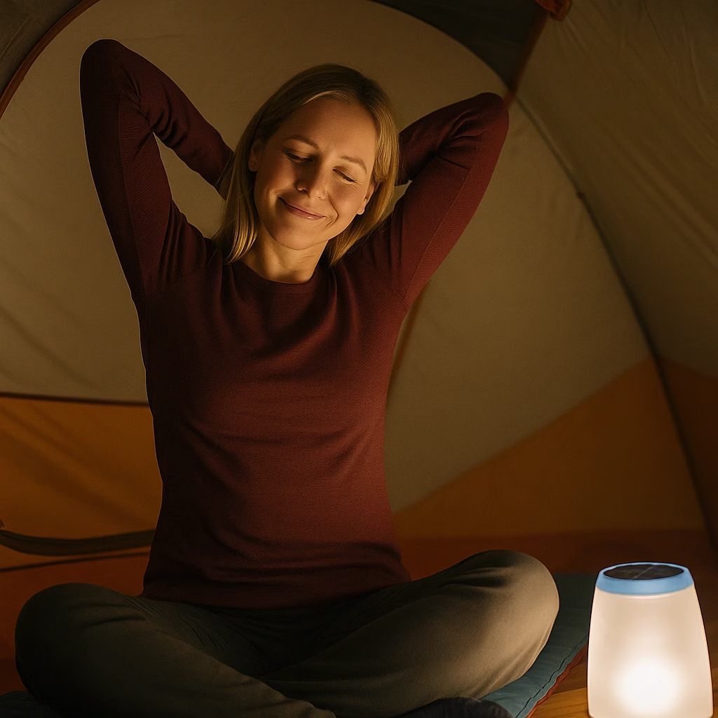 hiker with tent lantern