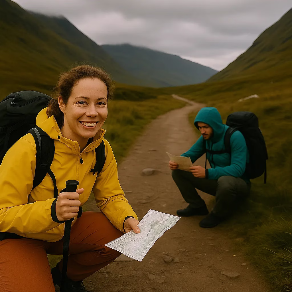 time zones & weather updates for international hikers - hiker checking map location