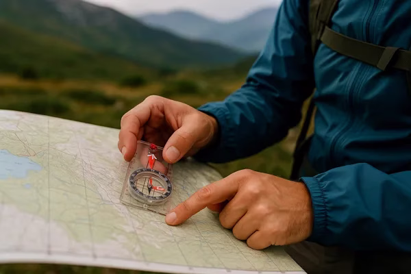 Hiker using compass and map for navigation – Hiking Equipped trail skills