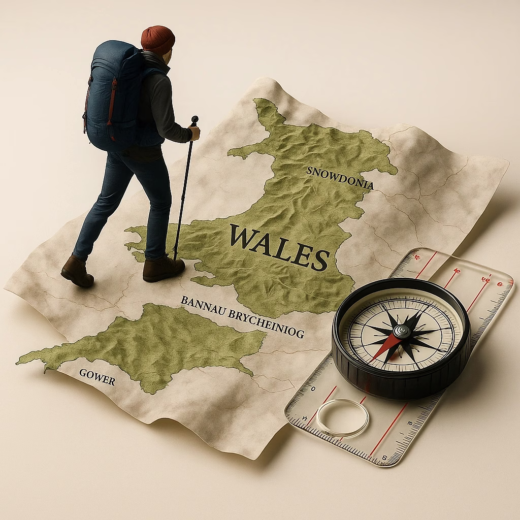 Hiking Wales- hiker is hiking across Wales